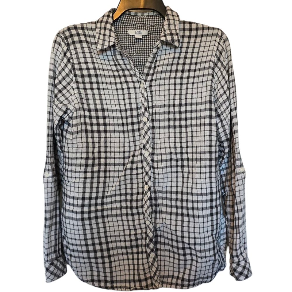3/$15 Croft & Barrow Cotton Plaid Roll Tab Sleeve Button Down Shirt Size Medium